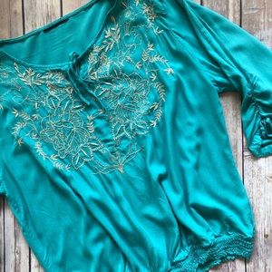 Embroidered 3/4 Sleeve Blouse